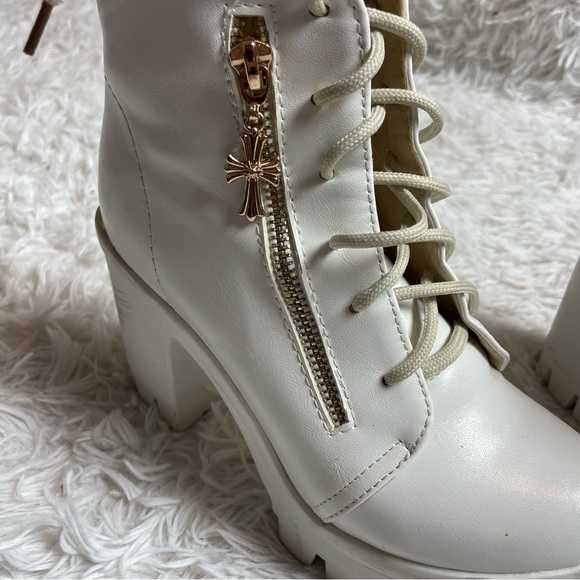 White Platform Lace-Up Heeled Booties - Picture 4 of 9